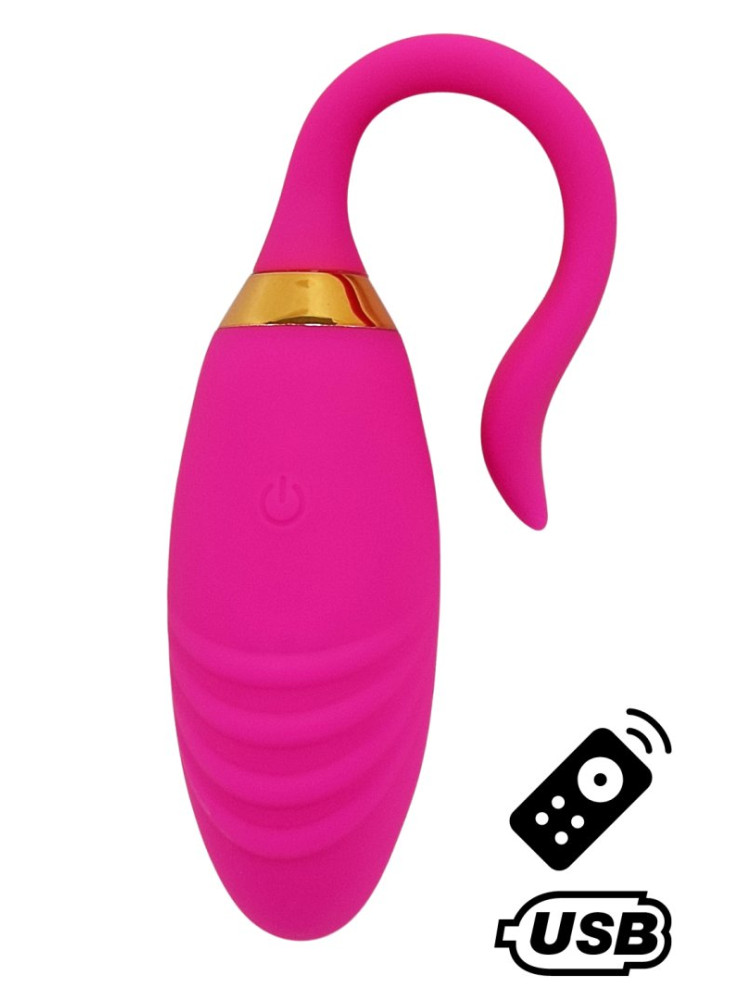 PLEASURE, Un Œuf vibrant USB avec télécommande, dans un silicone médical doux et rainuré - B24PNK
